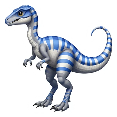Gray velociraptor with 1 blue stripe on it's back 2 arms 2 legs and 1 tail sticker