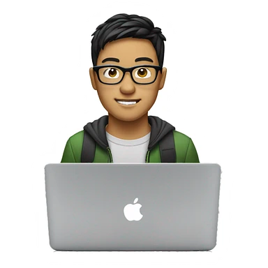 eric nguyen coding with glasses on a macbook sticker
