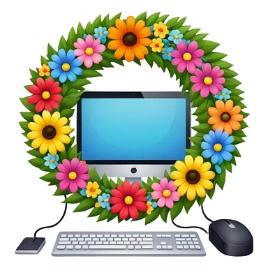 funeral wreath next to a computer sticker