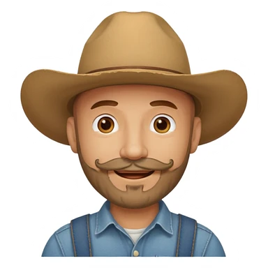 bald man with beard and mustache wearing tan cowboy hat sticker