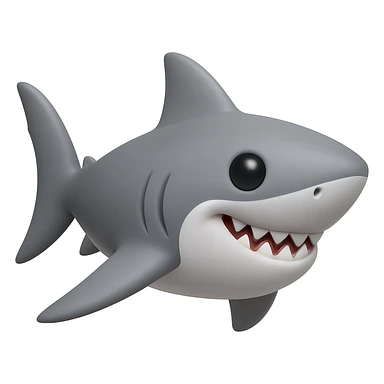 Edit the shark emoji to have a smooth, cartoonish, 3D emoji look in gray color, no legs, no sneakers, no background, just the shark smiling, inspired by the provided reference image. sticker