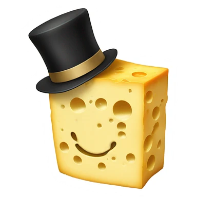 Block of cheese with a top hat sticker