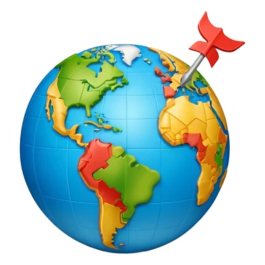 3D globe in Apple emoji style, Germany clearly marked in Europe, arrow pointing from Germany to USA in North America, word 'VPN' in modern bold sans-serif font at the top, smooth gradients, soft shadows, realistic 3D look, no other text, suitable for Instagram Reel sticker