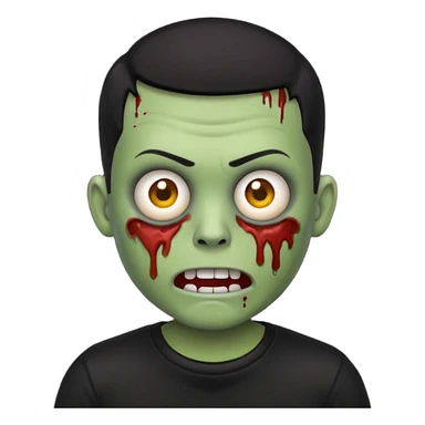 zombie emoji with buzz cut black hair and black t-shirt sticker