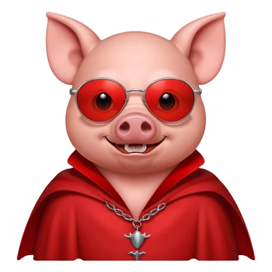 Vampire animal, pig in red collar cloak, red eye, fangs, sunglasses sticker