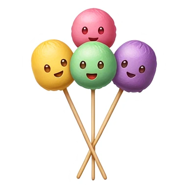 Dango Cinematic Realistic Dango Dessert Emoji, depicted as a skewer holding three colorful rice dumpling balls in different hues, rendered with delicate textures and soft, inviting lighting. sticker