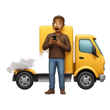 guy eating a chocolate with phone in hand by a truck sticker