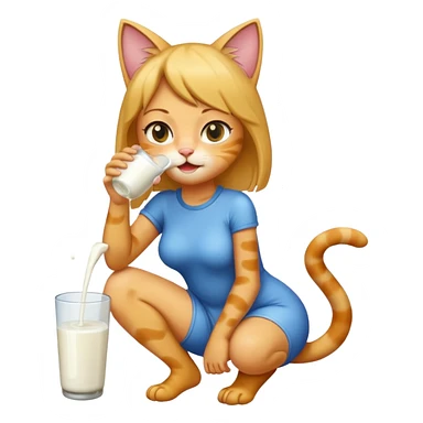 a cat girl drinking milk and peeing sticker