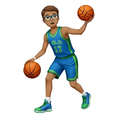 full body brown hair white male basketball player wearing glasses in blue an green uniform sticker