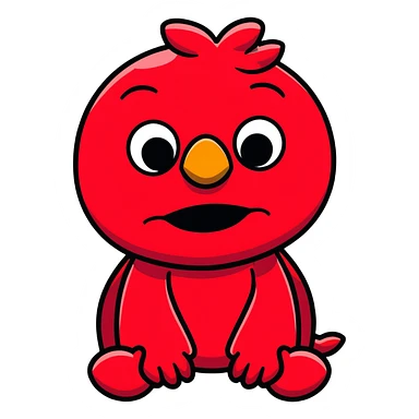 A sad Elmo puppet character crying with a frown sticker