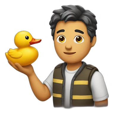 Chandler holding a plastic duck sticker