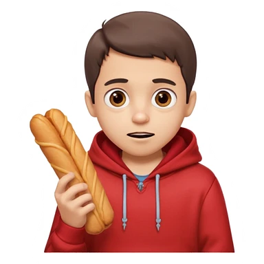 ute funny Spanish cartoon boy named Peque Tito, red hoodie, denim shorts, big expressive eyes, holding a churro, Pixar-style, viral character.” sticker