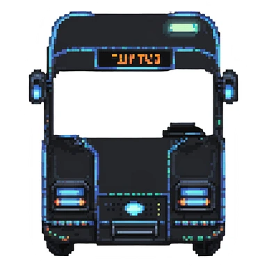 futuristic electric city bus with glowing lights, pixel art style sticker