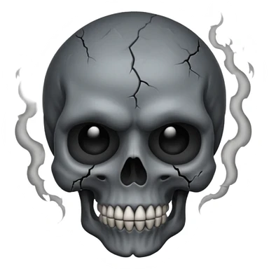 iOS style emoji, dark fantasy skull, cracks, black smoke from eyes, soft light, stylized sticker