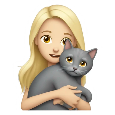 blonde girl hugs gray cat sticker