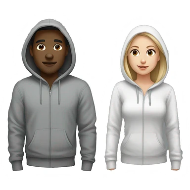 Black man and white girl couple in grey hoodies with hoods  sticker