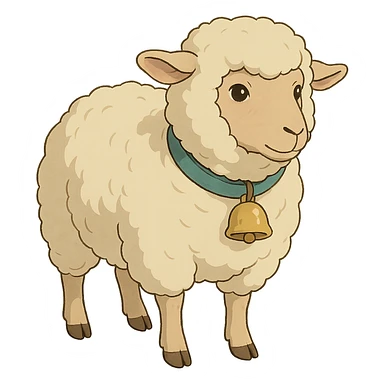 a sheep with a collar, ghibli style sticker