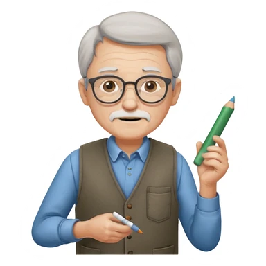 Man teacher: old, wearing vest, wearing glasses, hold chalk on their hand sticker