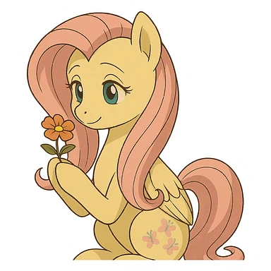 Fluttershy holding a flower in Ghibli style sticker