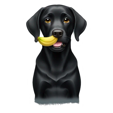 Black Labrador wearing a banana sticker
