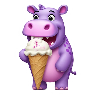 Pink hippo with purple spots eating ice cream  sticker
