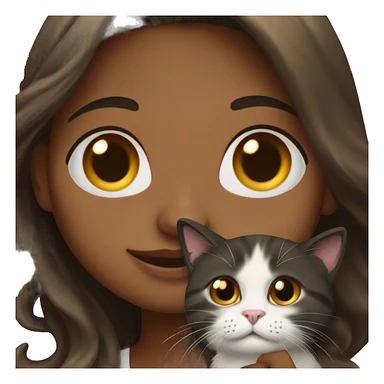 long wavy haired brown skin woman holding black and white cat sticker