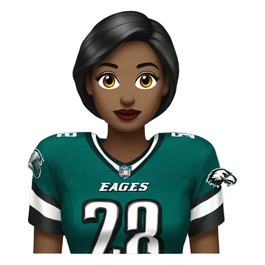  White female dark hair red lips wearing Philadelphia Eagles jersey sticker