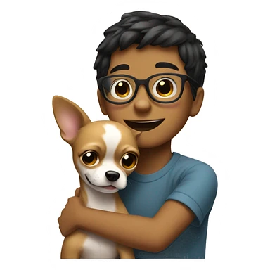 Boy with glasses hugging chihuahua sticker