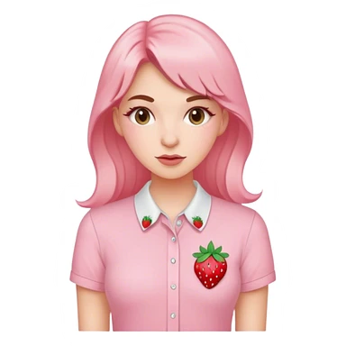 pastel pink women's shirt with a strawberry embroidered in the center sticker