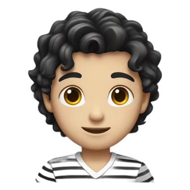 boy with wavy black hair and white shirt with black stripes sticker