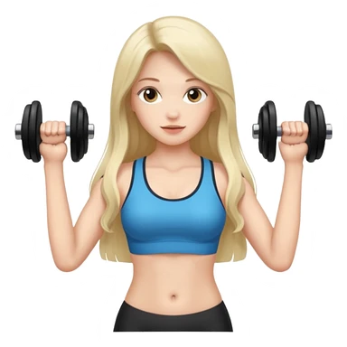 Девушка со светлыми длинными волосами стоит с красивой фигурой и гантелями sticker