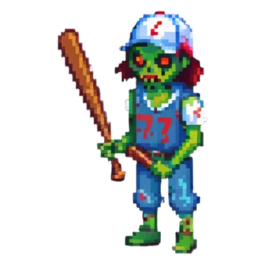 isometric zombie survivor with baseball bat from Project Zomboid sticker