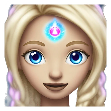 magical diva with thin pink andromedan face long blonde hair and blue eyes glowing third eye sticker