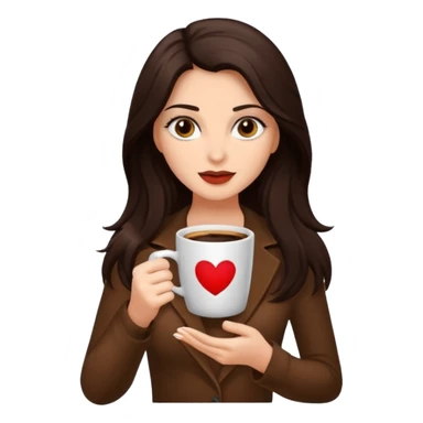 Dark Brown long haired sexy woman with dark brown eyes with cup of coffee sticker