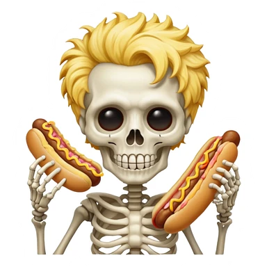 skeleton funky hair eating a hot dog sticker