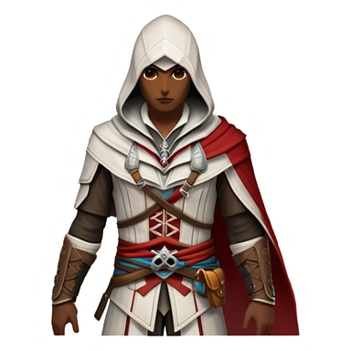 icon featuring Assasin's Creed in an iconic assassin's hood, standing tall against the backdrop of Florence. The design captures the essence of adventure, with intricate details of historical architecture and a sense of mystery. The character is poised, ready for action. transparent background. sticker