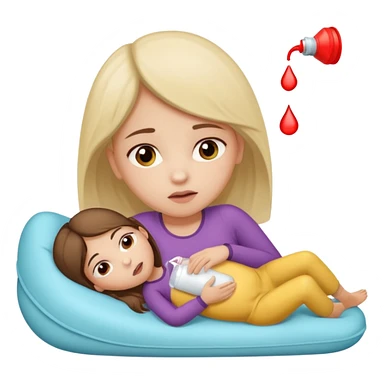 A girl, lying on her side suffering from menstrual cramps, has a hot water bottle on her stomach. sticker