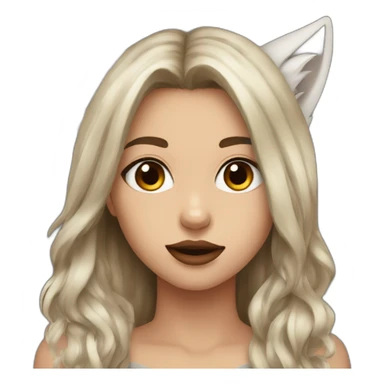  girl brown long hair lipstick wolf ears  sticker