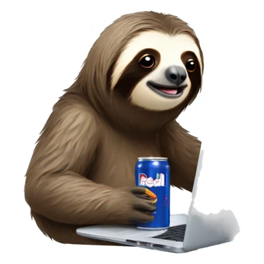 sloth with RedBull can and laptop sticker