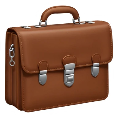 A 3D cartoon brown leather briefcase with a metal clasp, placed on a clean surface, soft studio lighting, Memoji-style realism. sticker