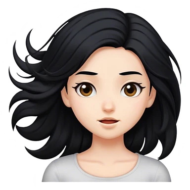 Girl with fair skin and black hair flipping hair to the side sticker