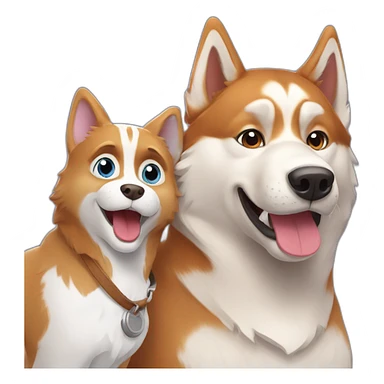 Un husky qui fait un selfie avec un chat roux sticker