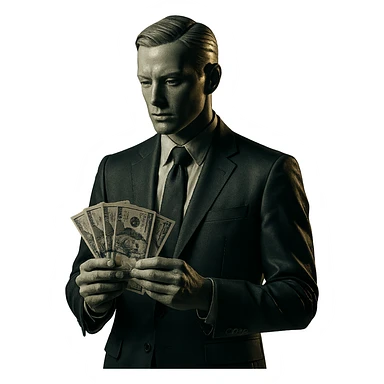 business man with money in his hands cinematic mannequin style sticker