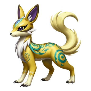 Tribal Exotic Meloetta-Lombax-Renamon-Protogen-Palkia-hybrid-fusion-Fakémon-creature, full body sticker