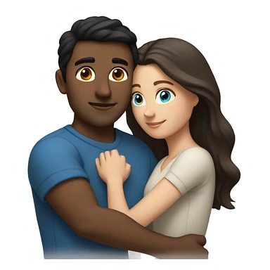 Couple embracing with arms around each other; white woman with blue eyes and brown hair, Indian man with black hair  sticker