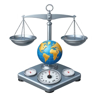 A globe on a weighing scale sticker