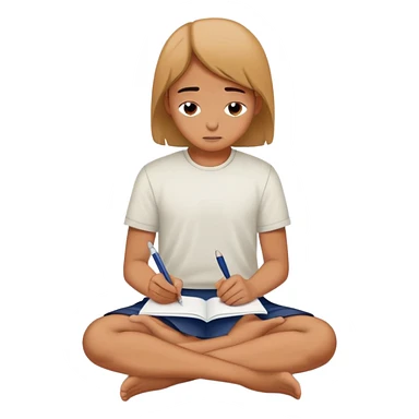 Person on knees writing "Dear God" letter with pleading expression sticker