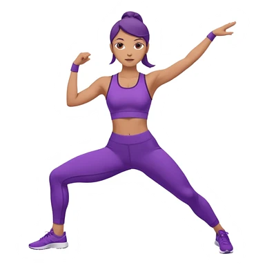 A woman dressed in purple performing warrior one pose, sunrise lighting, peaceful and strong vibe. sticker