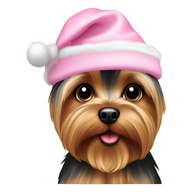 A yorkie wearing a baby pink christmas hat sticker