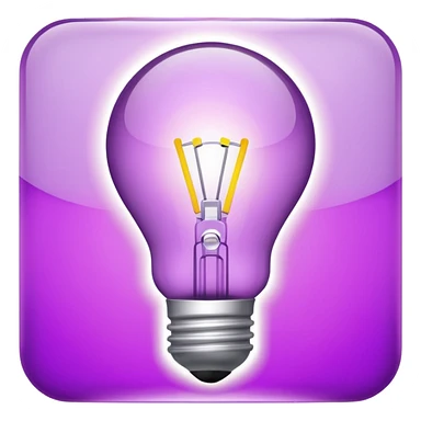 Create a glowing light bulb icon in shades of purple. Convey ideas and innovation. Keep it simple and clear. sticker